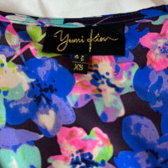 Yumi Kim 100% Silk Wrap Dress Women XS Blue Floral 3/4 Sleeve Cottagecore Garden - Picture 12 of 13